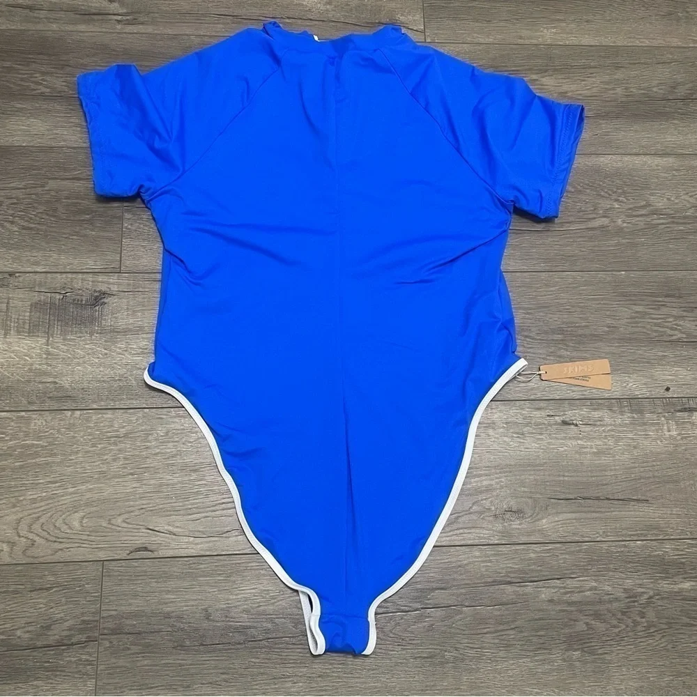 SKIMS Sporty high-neck stretch recycled nylon swimsuit Cobalt Sz 3X NWT